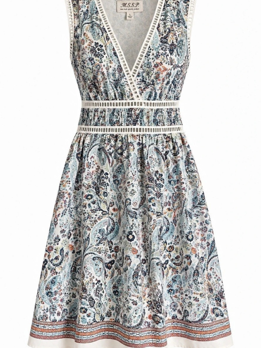 M.S.S.P. Paisley Boho Dress in Blue & White Size Large Like New